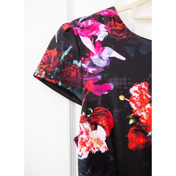 Betsey Johnson Black Floral Print Scuba Sheath Midi Dress, size 12 - Picture 3 of 10